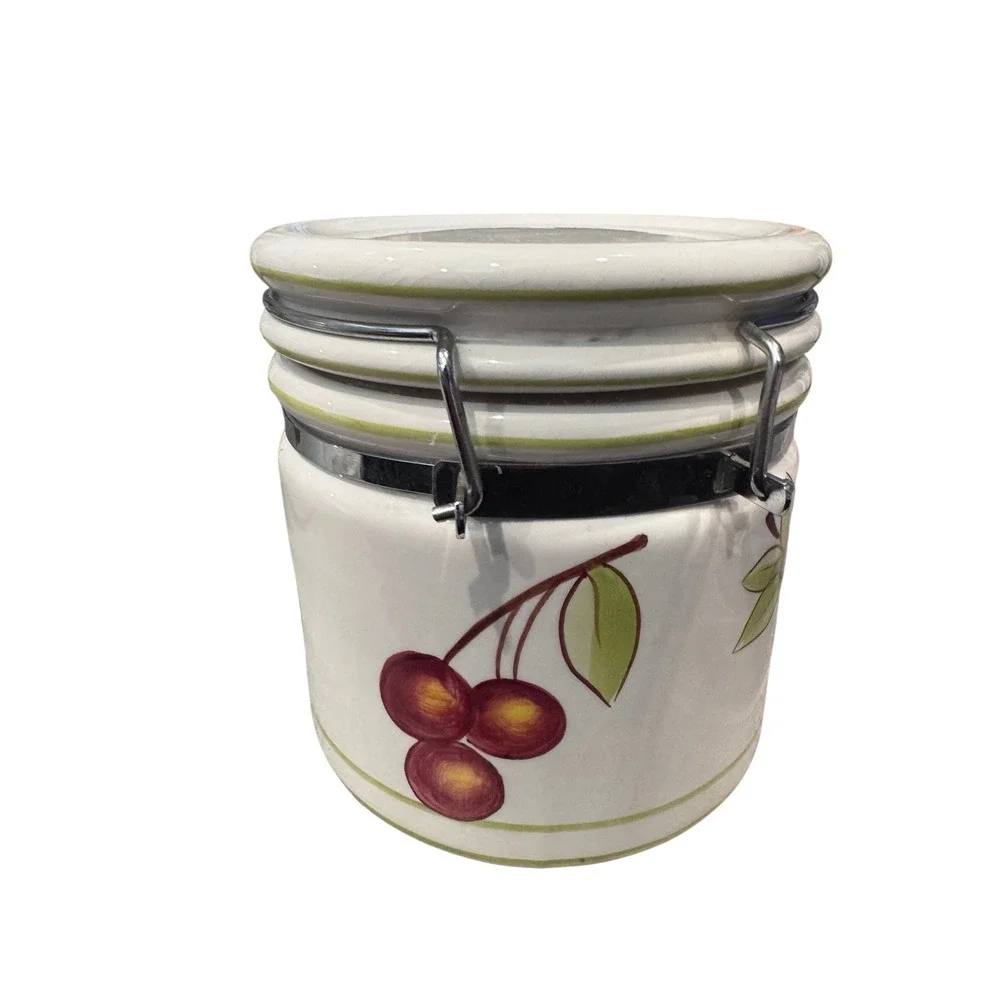 Studio Nova Canister Set White Orchard Delight Fruit Ceramic Laurie Gates 2pc